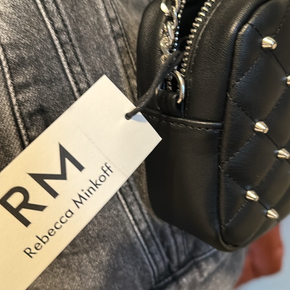 NWT Black Rebecca Minkoff diamond quilt silver studded top zip crossbody bag - Picture 8 of 14